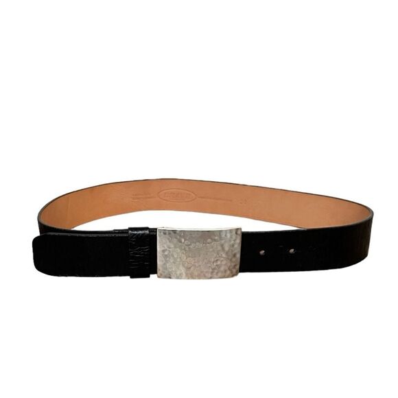 BRAVE BELTWORKS Black Leather Belt Silver Pebbled Rectangle Square Buckle 28 main image 10